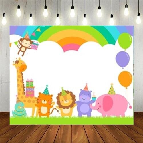 Nitree Photo Studio Props Photography Vinyl Backdrop Kids Happy Birthday Decoration Cartoon Lovely Safari Park Can Add Text