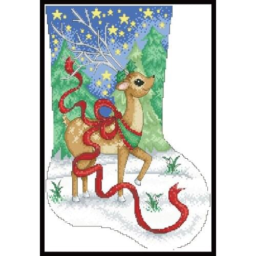 Christmas Stocking-Reindeer Stamped Cross Stitch Patterns Embroidery Kits Pre-Printed Canvas 11CT 14CT For Needlework Home Decor