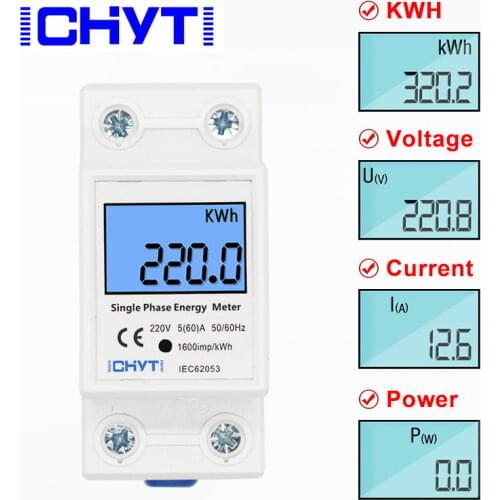 Energy Electric Meter 60A 80A Din rail Single Phase Two Wire LCD Digital Display Power Consumption kWh AC 220V 230V 50Hz/60Hz