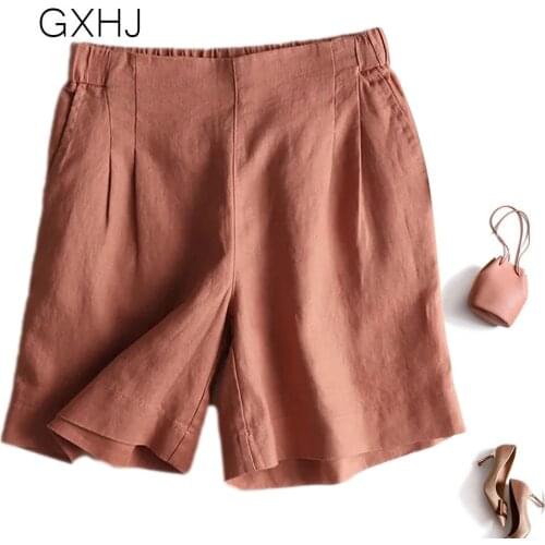 Plus size Summer Basic Womens Shorts Classic Wide Leg Linen Female Comfy Loose Cotton Casual Shorts For Women LHJ056