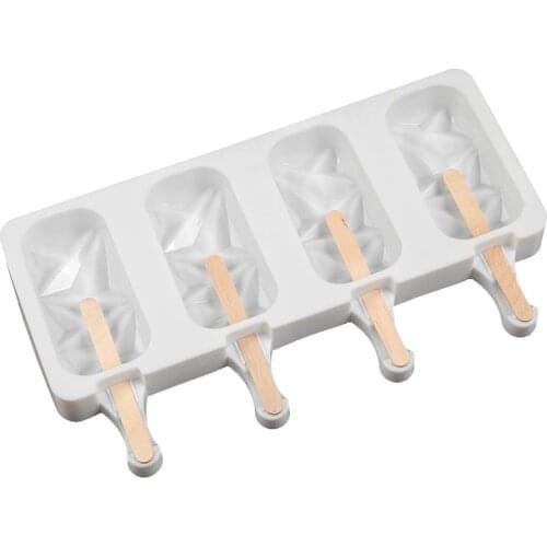 Silicone Ice Cream Molds 4 Cell Ice Cube Tray Food Safe Popsicle Maker DIY Homemade Ice Lolly Mould Kitchen with 10 Sticks