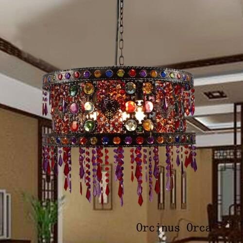 Mediterranean stained glass chandelier Cafe Restaurant Southeast Asia exotic style retro hand-woven Chandelier free shipping