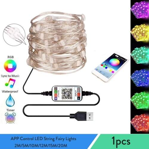 APP Control LED String Fairy Lights USB Powered 10m 20m RGB Strip Flexible Twinkle Light Waterproof for Xmas Party Decoration
