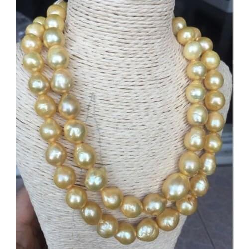 Gorgeous 13-14mm south sea gold pearl necklace 38inch
