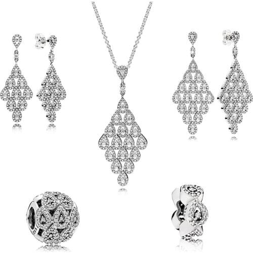 High-end Luxury New Standard 925 Sterling Silver Classic Shiny Crystal Drop Beads Earrings Necklace Exquisite Gift