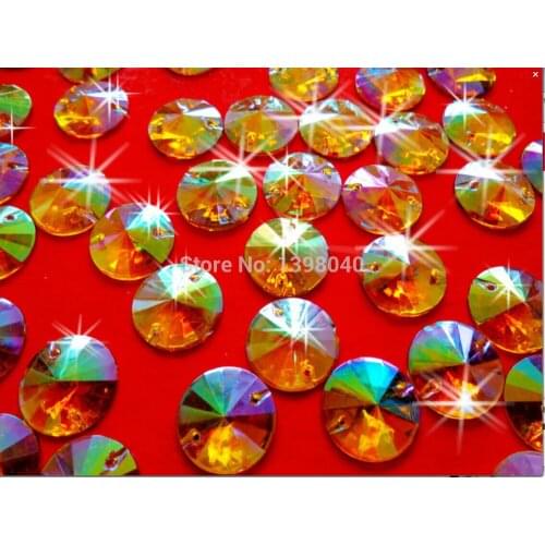 ZBROH Free shipping hand sewing loose beads Gold AB colour crystal 14mm accessory gemstones rhinestone strass 100pcs/bag