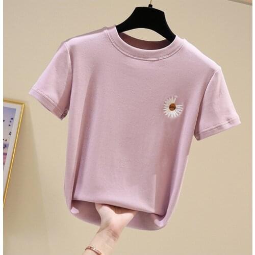 Daisy printed womens cotton loose short-sleeved t shirt unisex mid-length Tops soft summer T-shirt large size
