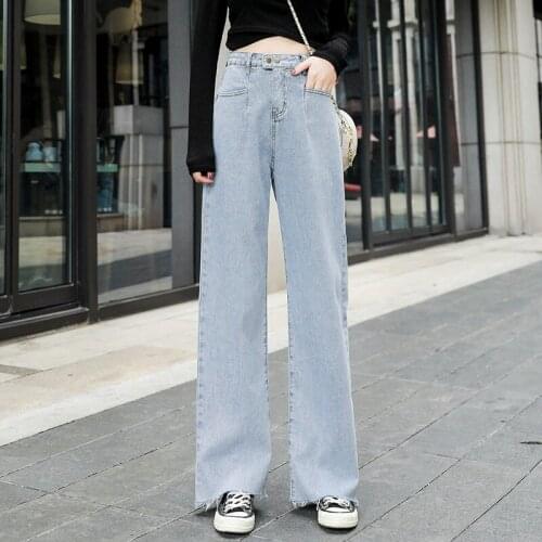 Casual blue high waist wide leg jean pants women Plus size loose letter embroidery jeans 2020 new style denim trousers female