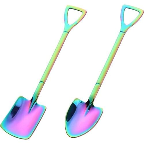 2 PCS Coffee Spoon Cutlery Set Stainless Steel Retro Iron Shovel Ice Cream Spoon Creative Dessert Spoon Fashion Tableware