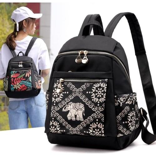 2020 new backpack female multifunctional leisure Oxford backpack national wind elephant print large capacity anti-theft backpack