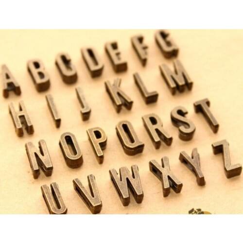 26 Bronze Tone Alphabet Letter "A-Z" Slide Charm Fit 7mm Wristbands
