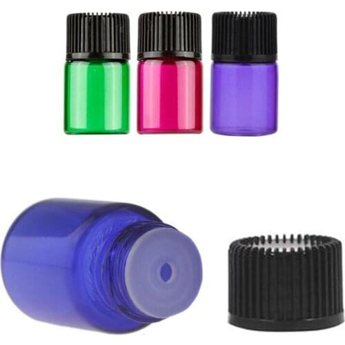 30pcs Empty 1ml 2ml 3ml 5ml Mini Perfume Sample Liquid Colorful Glass Bottle With Tip and Plastic Cap Small Essential Oil Vials