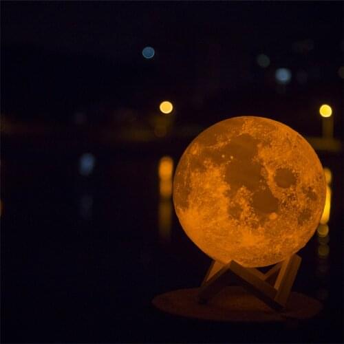 3D Printed Moon Lamp LED Baby Night Light 13cm Wooden Base Touch Sensor Control 2-colors moon lamp light