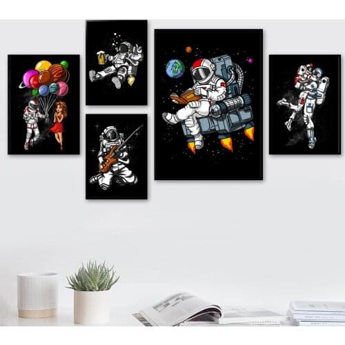 Abstract Astronaut Reading Football Guitar Wall Art Canvas Painting Nordic Posters and Prints Living Room Decoration Wall Pictur