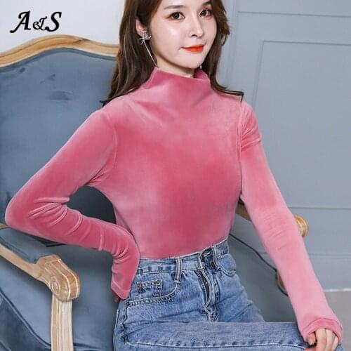 Anbenser Velvet Basic Long Sleeve Womens T-shirt Casual Black Turtleneck Solid Top Female Fashion Korean Tee Shirt Plus Size 3XL