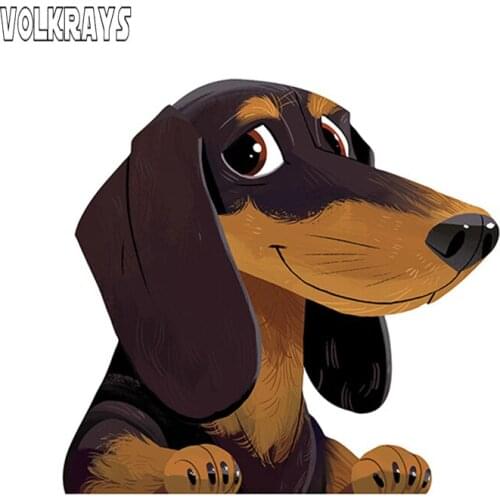 Volkrays Cartoon Animal Car Stickers Dachshund Sticker Pet Dog Vinyl Decal Waterproof Automobile Accessories,13cm*12cm