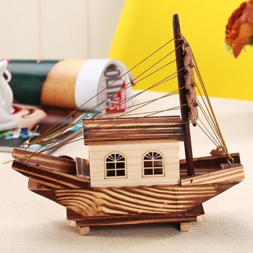 National wind boat music box creative clockwork music box smooth sailing desk wooden decoration retro music note