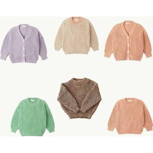 1-8Yrs Children Girls Sweater Tops Knitted Long Sleeve Cardigan Warm Autumn Winter Kids Boys Girls Clothing