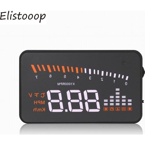 Elistooop Car Head Up Display Universal X5 3" Safety HUD OBD II or EUOBD KM/H MPH Speeding Fuel Parameter Projector Display
