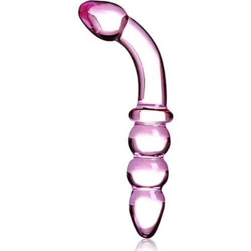 Pink Color Glass Dildo Double Ended Use Anal Dildo Balls Sex Toys For Woman Men Crystal Anal Butt Plugs Glass Sex Toys
