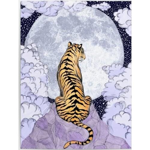 Moon Animal a Tiger View Gifts Canvas Modern Picture Home Decoration Painting Wall Art Prints Poster Modular Frame Living Room