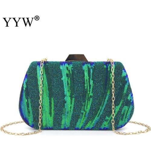 Sequin Clutch Bag Banquet Glitter Dinner Purse With Chain Bag For Crossbody 2020 Green Evening Party Hard-Surface Women Clutches