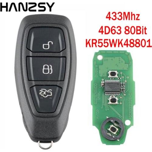3 Buttons 433Mhz KR55WK48801 Smart Key For Ford Focus C-Max Mondeo Kuga Fiesta B-Max Car Remote Key with 4D63 80Bit Chip
