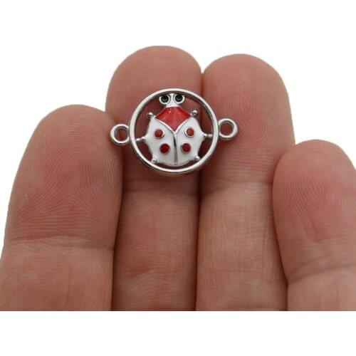 10PCS Silver Plated Enamel Ladybug Charm Connector for Making Bracelet DIY Findings Jewelry Accessories 15x22mm