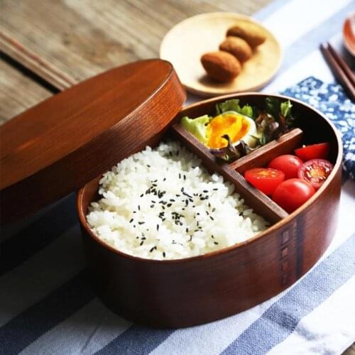 1 Set 700ml Japanese Style Bento Box Wood Material Multi-Grid Classified Storage Wood Fruit Sushi Food Container for Restaurant