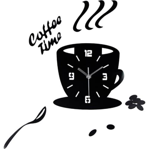 Creative 3D DIY Acrylic Wall Clock Modern Kitchen Home Decor Coffee Clock Cup Shape Digital Wall ClockSticker Hollow Numeral