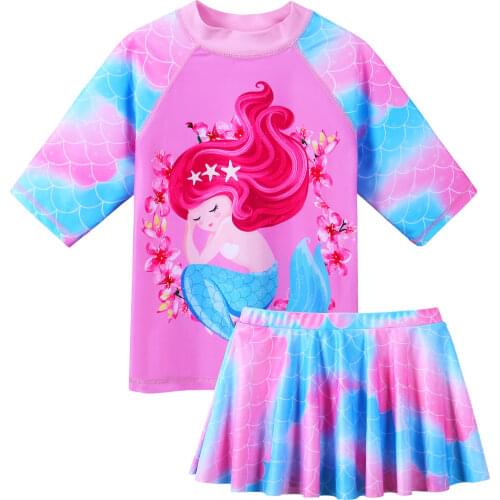 BAOHULU Girls Cartoon Swimsuit Short Sleeve Print Swimwear UPF 50+ UV Sun Protective Bathing Suit Summer Children Beachwear