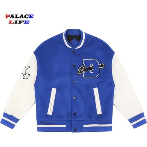 Hip Hop College Jackets Mens Furry Stars Letters Embroidery Patchwork Harajuku Varsity Jacket Women Baseball Coats Unisex 2021