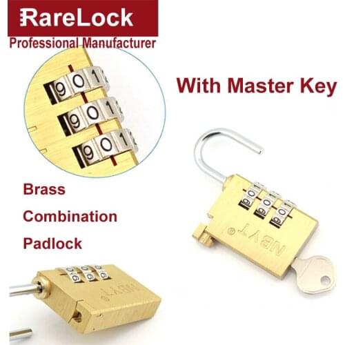 Brass Combination Padlock for Door Security Cabinet Box Luggage GYM 3 Code Digital Password Lock With Master Key Rarelock a