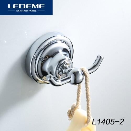 LEDEME Robe Hook Hangers Wall Mount Nail Modern Stainless Steel Chrome Hat Towel Hooks Two Hook Bathroom Accessories L1405-2