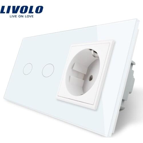 Livolo 16A EU standard Wall Power Socket, White Crystal Glass Panel, Touch Switch with Wall Outlet, VL-C702-11/VL-C7C1EU-11