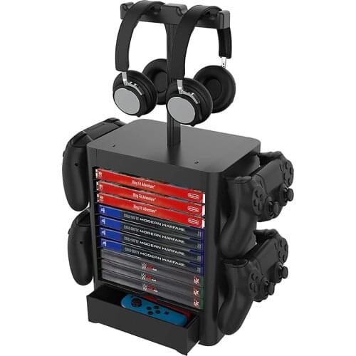 Multifunctional Vertical Stand Storage Rack Headset Games Storage Disc Rack Compatible for PS5/PS4/XBOX Series X/Xbox One Switch