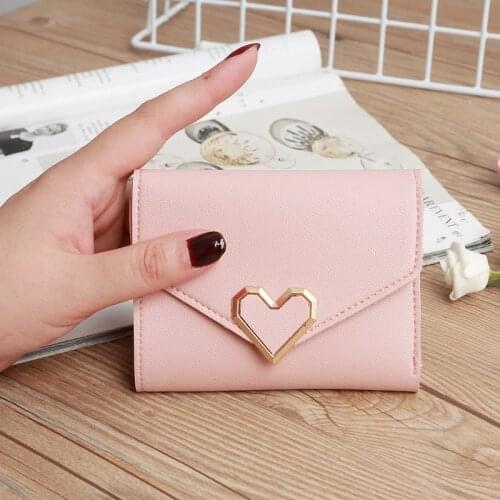 Fashion Solid Color Women PU Leather Wrist Purses Love Buckle Design Clutch Cute Girls Wallet Female Card Holder Money Clips