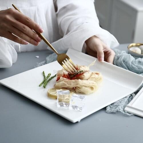 Fashion Plain White Ceramic Western Food Cold Dish Steak Spaghetti Sushi Pastry Flat Plate Family Kitchen Tableware Dinner Plate