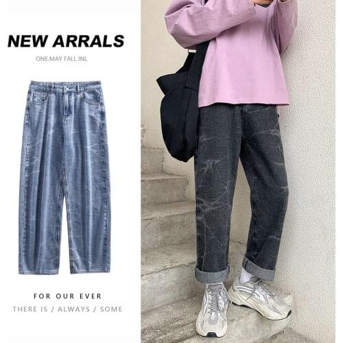 2021 Mens Pattern Printing Baggy Homme Jeans Loose Casual Pants Fashion Korean Streetwear Biker Denim Trousers Plus Size S-3XL