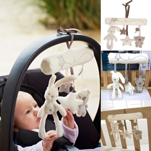New Huanger Music Crib Mobile Bed Bell Baby Rattle Rabbit Bear Star Plush Toys Handbells Rattle New Bell Hanger Toy