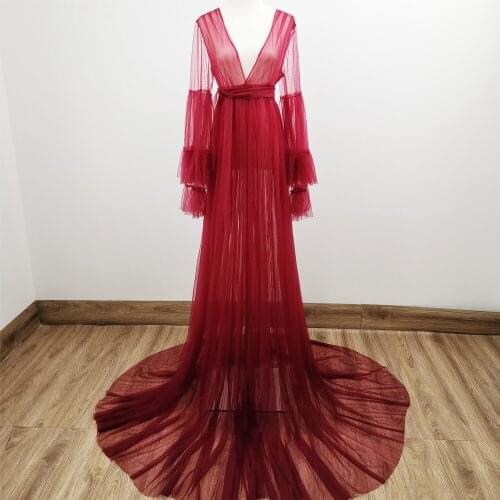 Soft Tulle Maternity Long Sleeves Evening Dress Pregnancy Gown Photo Shoot Robe for Woman Photography Prop Baby Shower Gift