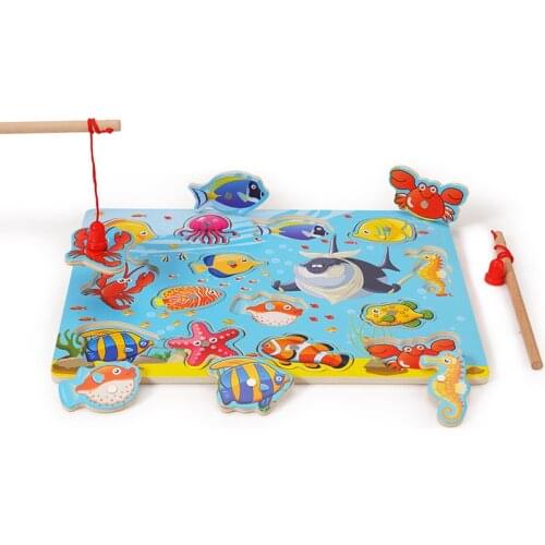 New Children Fun Fishing Toy Magnetic Kids Wooden Jigsaw Puzzle Board Play Baby Educational Toys Fish Games for Boys and Girls
