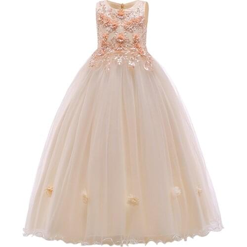 2020 new childrens long dress flower beaded princess dress girl catwalk show wedding dress fluffy dress