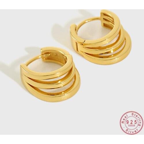 925 Sterling Silver Korean Version Simple Geometric Multilayer Stud Earrings Women Fashion Temperament Wedding Party Jewelry