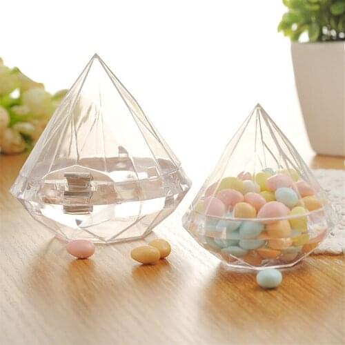 12pcs Mini Transparent Diamond Shape Candy Box Wedding Plastic Gift Boxes For Guest Birthday Christmas Party Decor Baby Shower