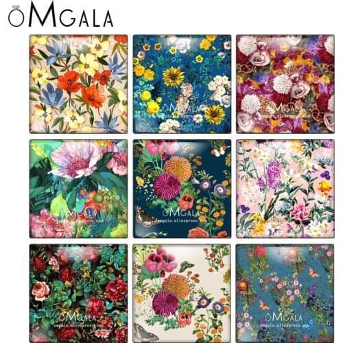 Colorful Flower Floral Background Patterns 10pcs mixed 12mm/20mm/25mm/30mm photo glass cabochon demo flat back Making findings