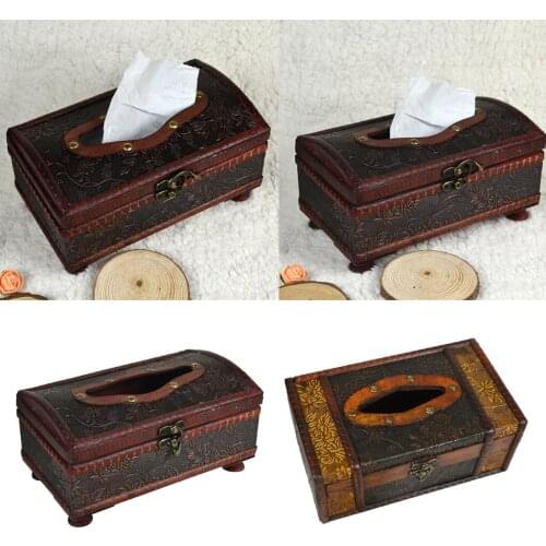 Retro Wooden Case Box Napkin Tissue Holder Shabby Wooden with Floral Pattern