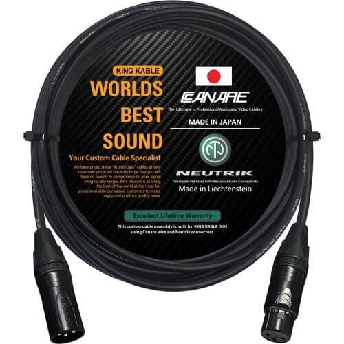 Balanced Microphone Cable Custom Made by KING KABLE Using Canare L-4E6S Wire and Neutrik Gold NC3MXX-B Male NC3FXX-B Female XLR