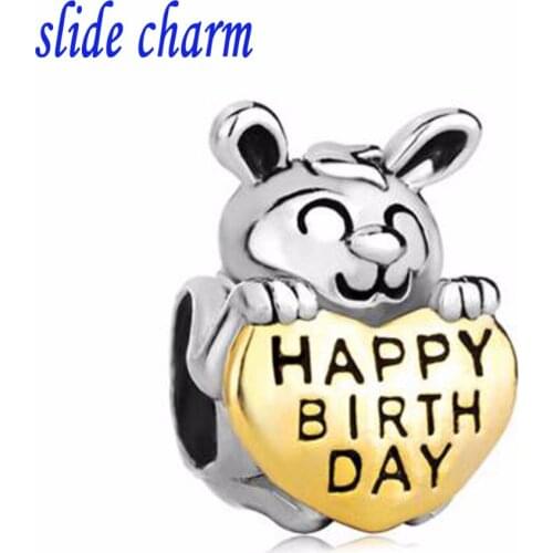 Slide charm Free shipping Children birthday gifts gilded children love rabbit charm beads fit Pandora charm bracelets