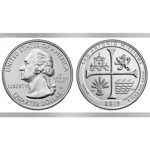 United States 25 cents 49th San Antonio Park 2019 100% Real Original Collection Coins Unc Genuine Coin